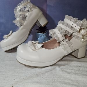 White lacey heels
